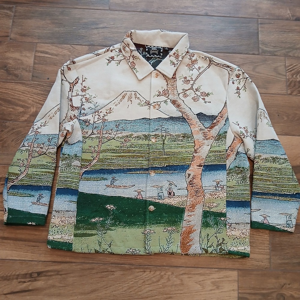 Rebel Vengeance Tapestry Jacket Mens Large Multicolor Mt Fuji Scenic Landscape